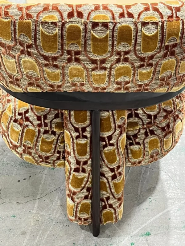 Retro Geometric Jacquard Lounge Chair on Black Frame in mustard — detail