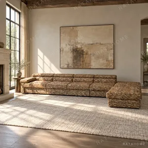 Low Modular Sectional Sofa in Patterned Fabric, 475 cm — in a room setting