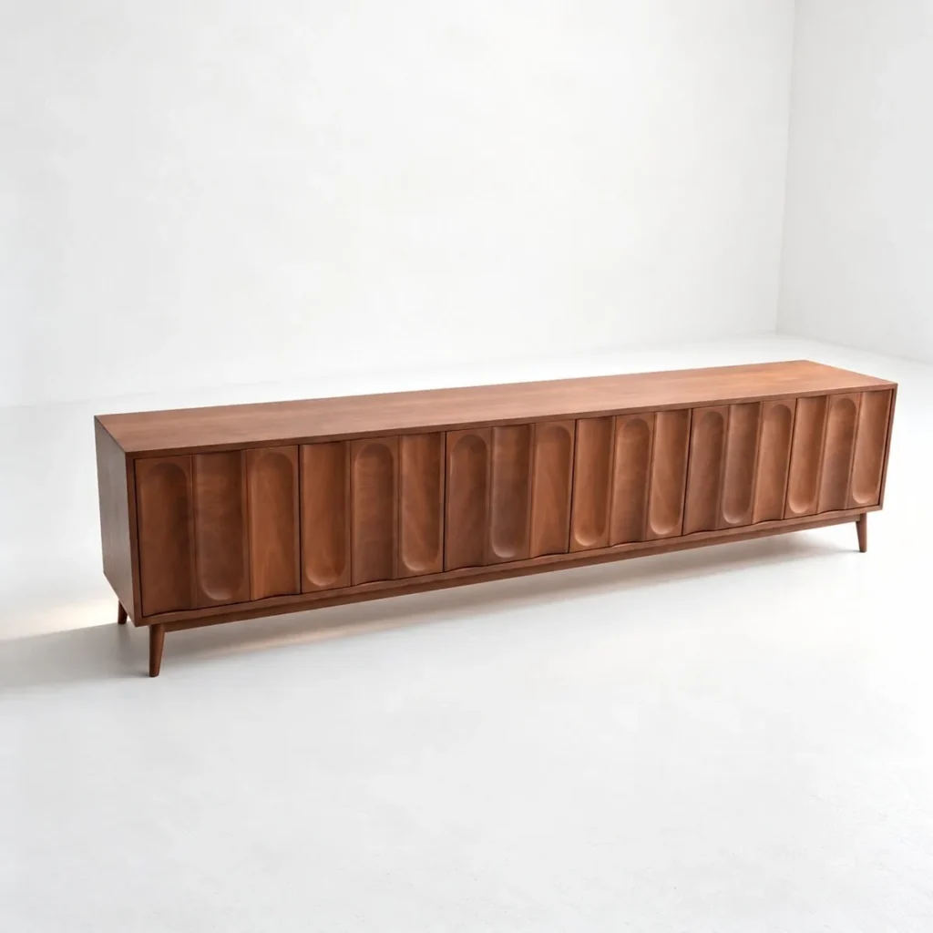 Black Walnut Long Low Sideboard with Scalloped Doors — front view