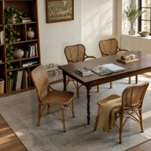 Fan-Back Rattan Chair with Seat Cushion in clay — front view