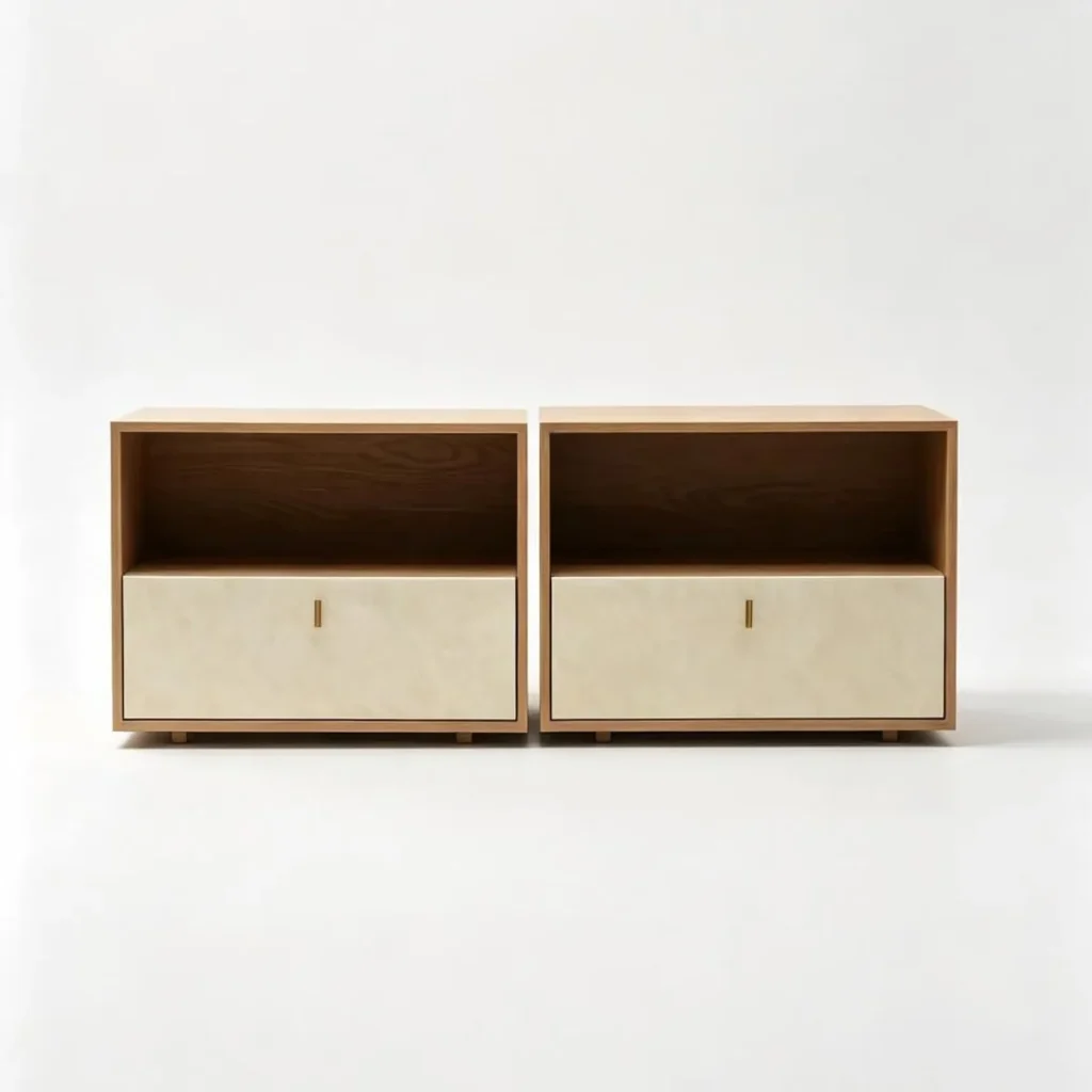 Faria White Oak Nightstand with Travertine Door — front view