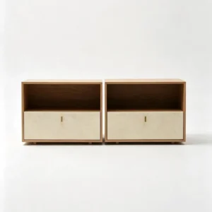 Faria White Oak Nightstand with Travertine Door — front view