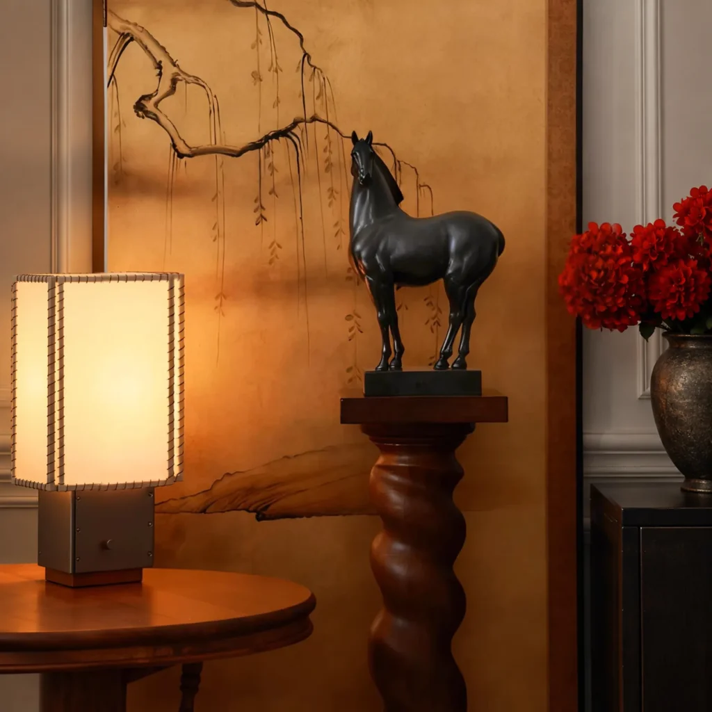 Jade-Effect Black Standing Horse Sculpture in black — front view