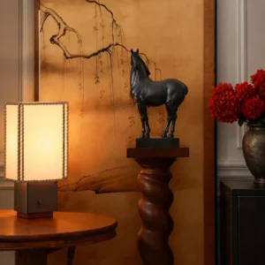 Jade-Effect Black Standing Horse Sculpture in black — front view