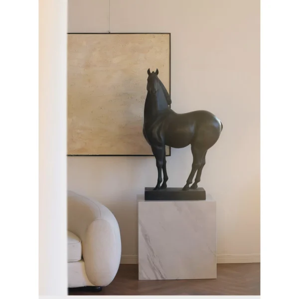 Jade-Effect Black Standing Horse Sculpture in black — in a room setting