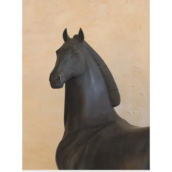 Jade-Effect Black Standing Horse Sculpture in black — in a room setting