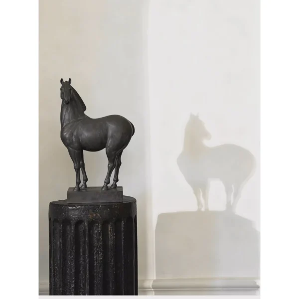 Jade-Effect Black Standing Horse Sculpture in black — in a room setting