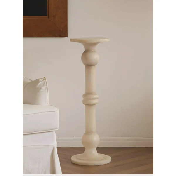 French Vintage Faux Jade Candlestick Column Pedestal in oatmeal — in a room setting
