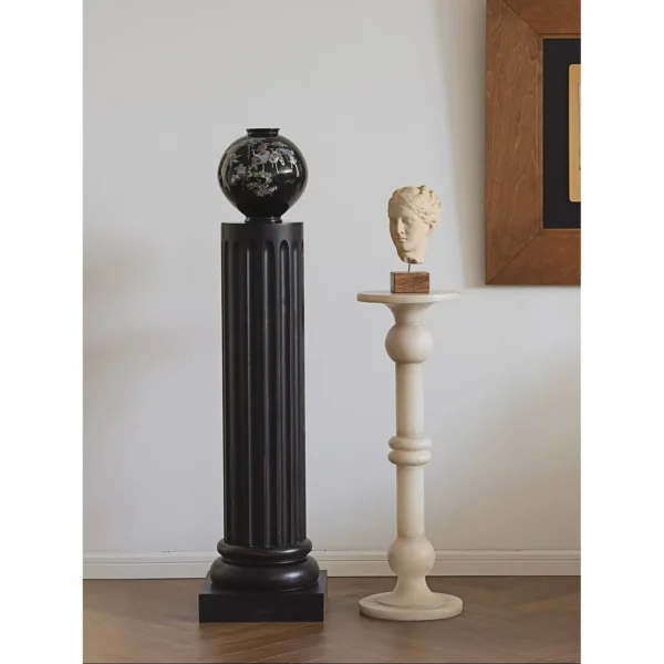 French Vintage Faux Jade Candlestick Column Pedestal in oatmeal — in a room setting