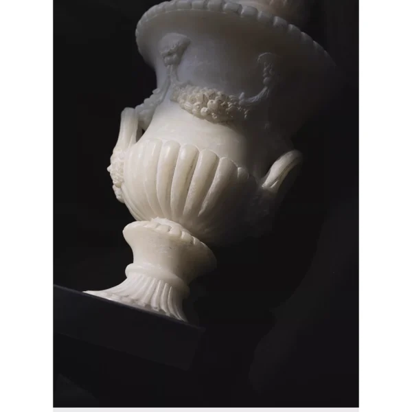 Jade-Effect Neoclassical Carved Lidded Urn with Lotus Finial in ivory — in a room setting