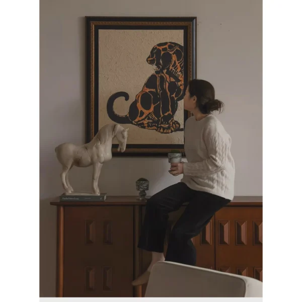 Jade-Effect Crackled Horse Sculpture on Base in oatmeal — in a room setting