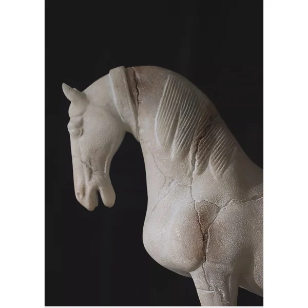 Jade-Effect Crackled Horse Sculpture on Base in oatmeal — in a room setting