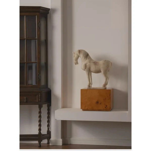 Jade-Effect Crackled Horse Sculpture on Base in oatmeal — in a room setting