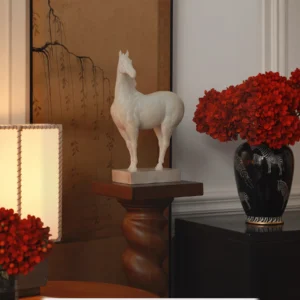 Jade-Effect White Standing Horse Sculpture in ivory — front view