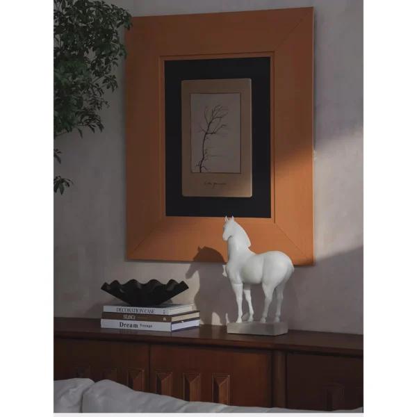 Jade-Effect White Standing Horse Sculpture in ivory — in a room setting