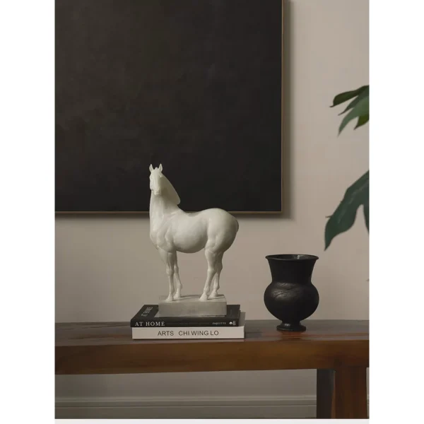 Jade-Effect White Standing Horse Sculpture in ivory — in a room setting
