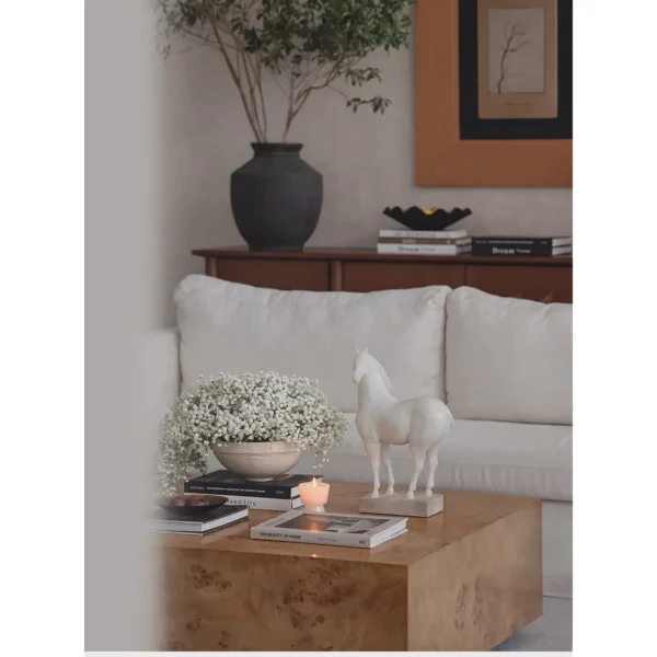 Jade-Effect White Standing Horse Sculpture in ivory — in a room setting