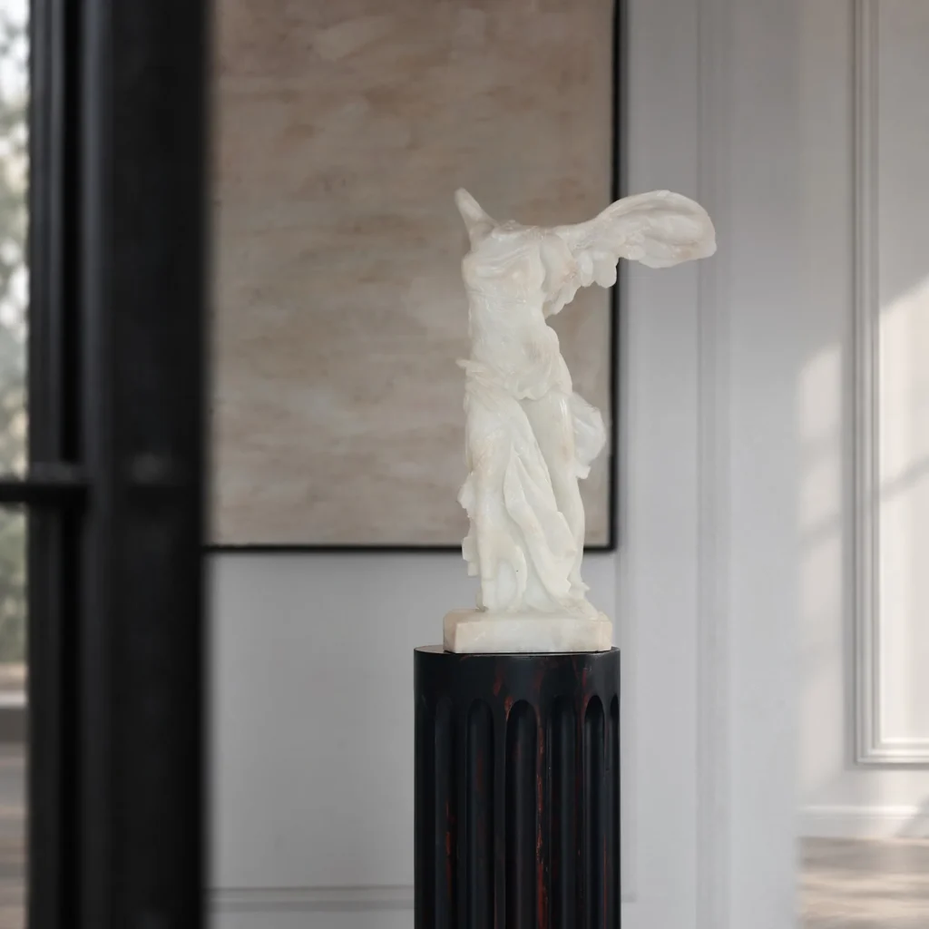 Jade-Effect Winged Victory Sculpture, Matte Finish in ivory — front view