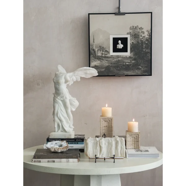 Jade-Effect Winged Victory Sculpture, Matte Finish in ivory — in a room setting