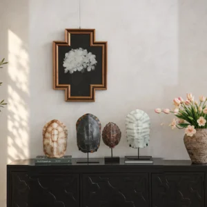 Hand-Painted Faux Tortoise Shell Ornaments in clay — front view