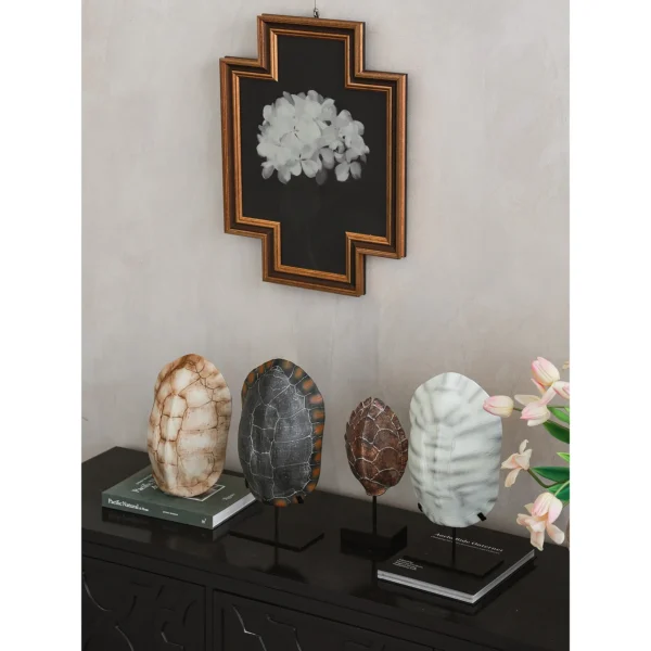 Hand-Painted Faux Tortoise Shell Ornaments in clay — in a room setting