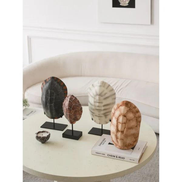 Hand-Painted Faux Tortoise Shell Ornaments in clay — in a room setting