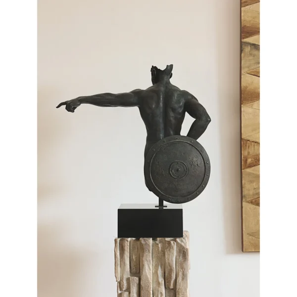 Fearless Warrior Torso Sculpture in Antique Bronze Finish — in a room setting