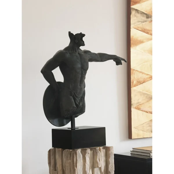 Fearless Warrior Torso Sculpture in Antique Bronze Finish — in a room setting