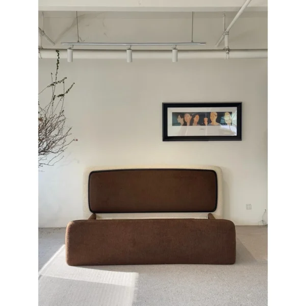 Cloud Curved Fabric-Wrapped Bed in Chocolate — in a room setting