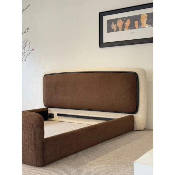Cloud Curved Fabric-Wrapped Bed in Chocolate — in a room setting