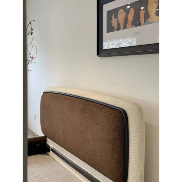 Cloud Curved Fabric-Wrapped Bed in Chocolate — in a room setting