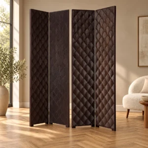 Seamless Quilted Panel Folding Screen in Dark Brown — front view