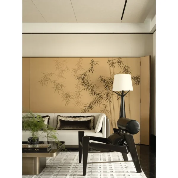 Seamless Quilted Panel Folding Screen in Dark Brown — in a room setting
