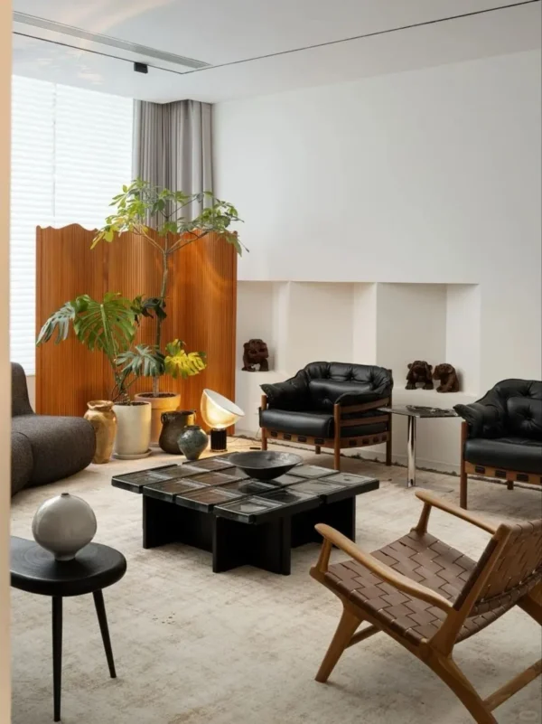Seamless Quilted Panel Folding Screen in Dark Brown — in a room setting