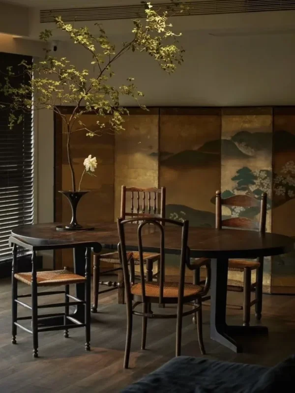 Seamless Quilted Panel Folding Screen in Dark Brown — in a room setting