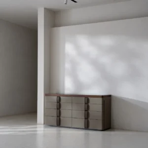 Eight-Drawer Jewellery Chest in Taupe Saddle Leather — front view