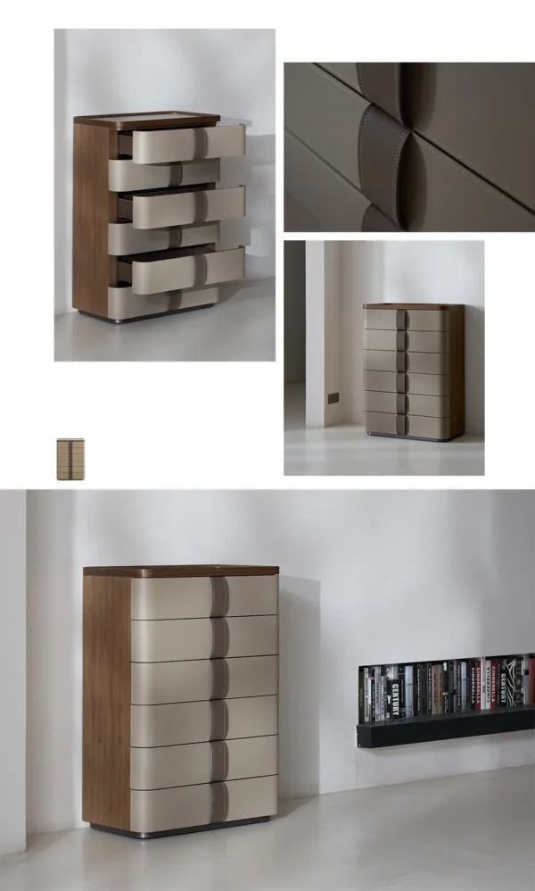 Saddle Leather Six-Drawer Tall Chest in clay — in a room setting