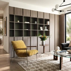 Fika Lounge Chair in Ginger Yellow Fabric on Steel Frame — front view