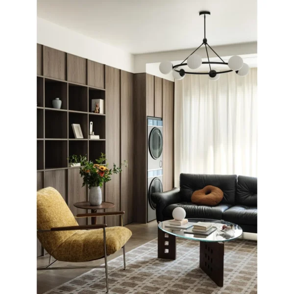 Fika Lounge Chair in Ginger Yellow Fabric on Steel Frame — in a room setting