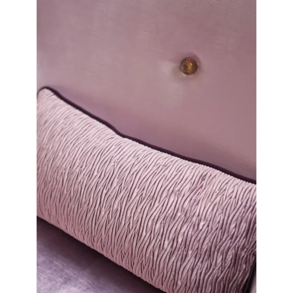 Finley Lilac Velvet Armchair with Curved Lines and Fringe in plum — in a room setting