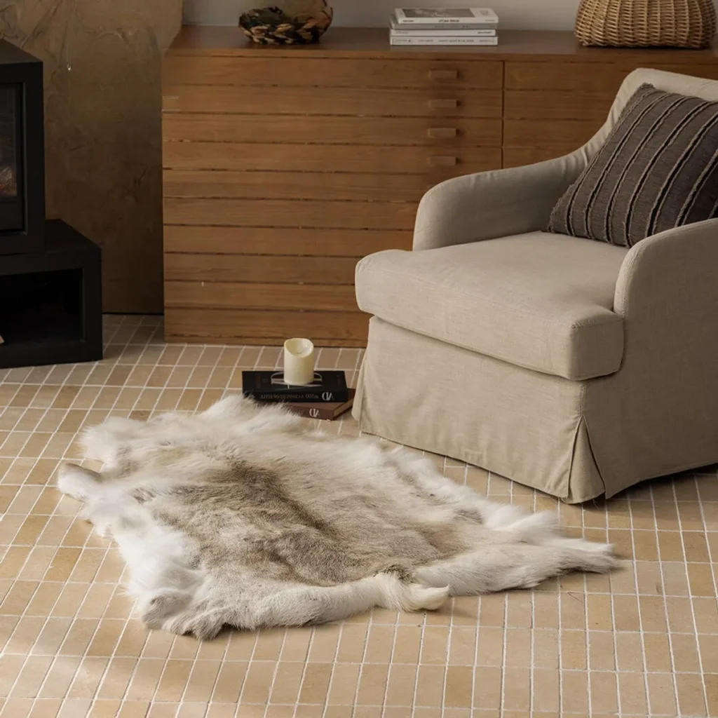 Finnish Reindeer Hide Rug in slate — front view