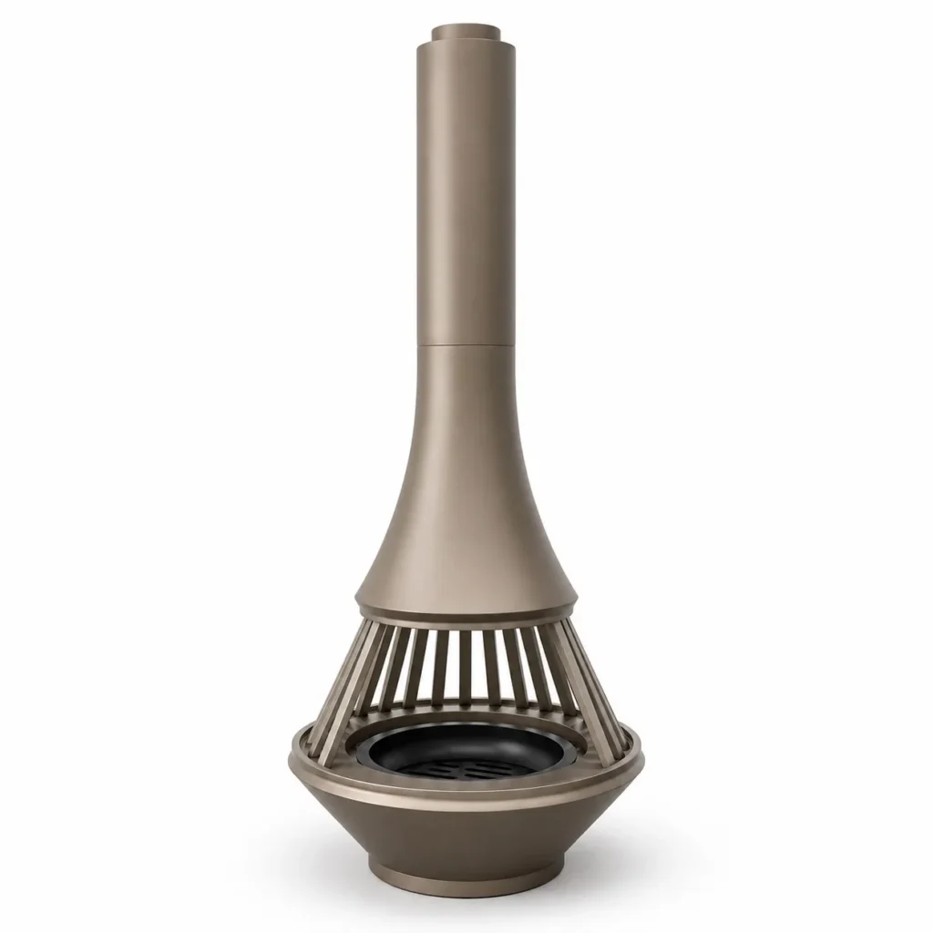 Conical Floor-Standing Fireplace in sand — front view
