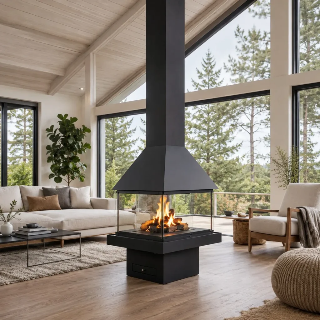 Freestanding Wood-Burning Fireplace in black — front view
