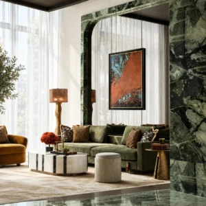 Flowing Colour Abstract Wall Art in Rust and Teal — front view