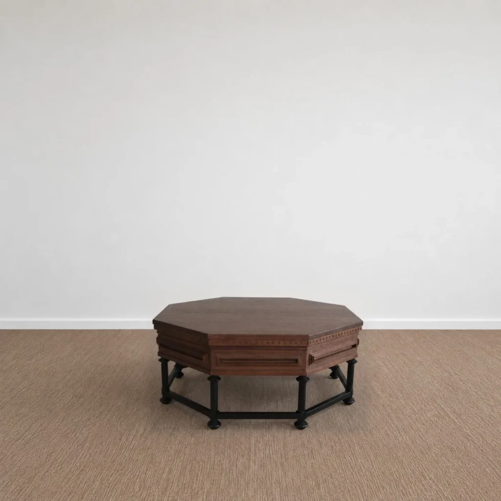 Forge Carved Octagonal Solid Wood Coffee Table, 100 cm in clay — front view