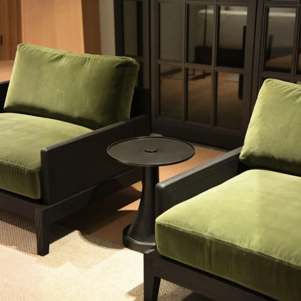 Forged Brass Round Side Table with Textured Top, 40 cm in black — front view
