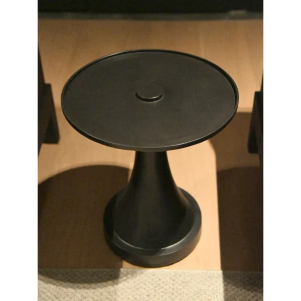 Forged Brass Round Side Table with Textured Top, 40 cm in black — in a room setting