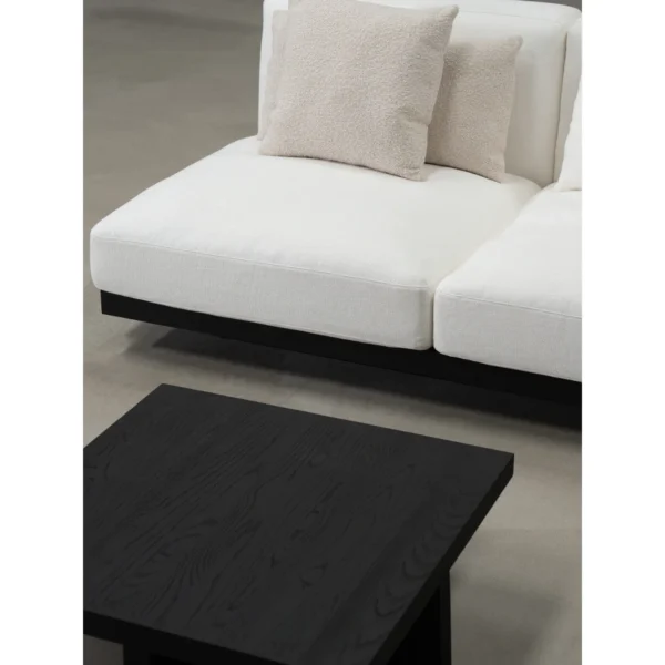 Free-Form Modular Sofa in White Linen with Dark Wood Base — in a room setting