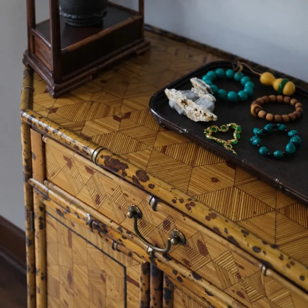 Bamboo Sideboard with Cube-Pattern Marquetry Doors in natural oak — in a room setting