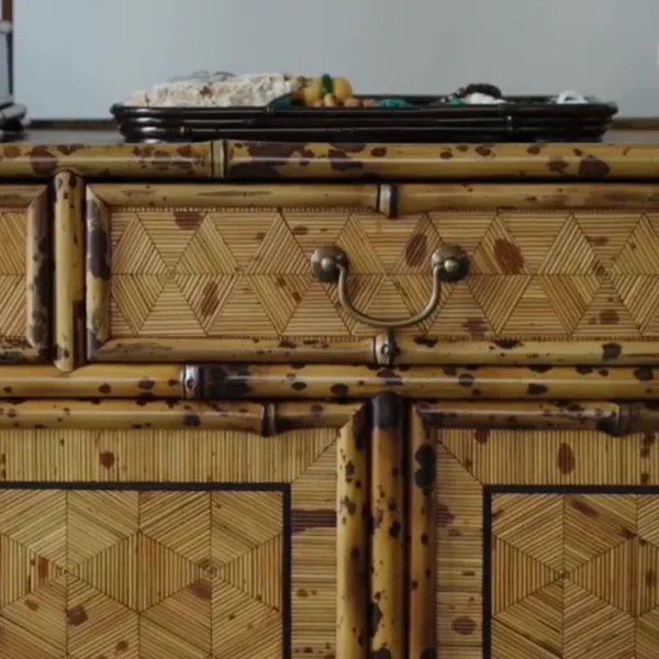 Bamboo Sideboard with Cube-Pattern Marquetry Doors in natural oak — detail